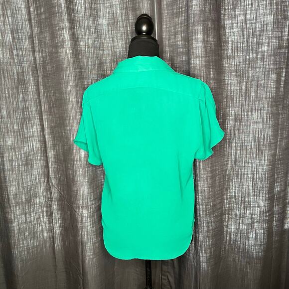 Chaus 80’s Kelly green pleated button front blouse Size 8 - Picture 4 of 6